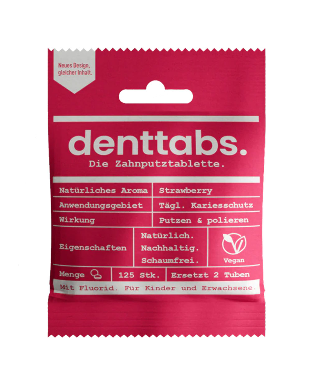 DENTTABS Zahnputztabletten für Kinder mit Fluorid, plastikfrei (125 Tabs)